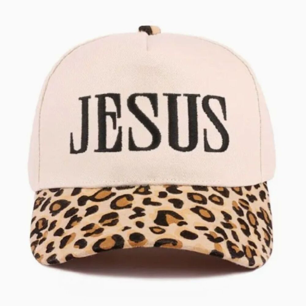 NEW Jesus Two-Tone Canvas Cotton Cap Leopard O/S Ballcap Hat
